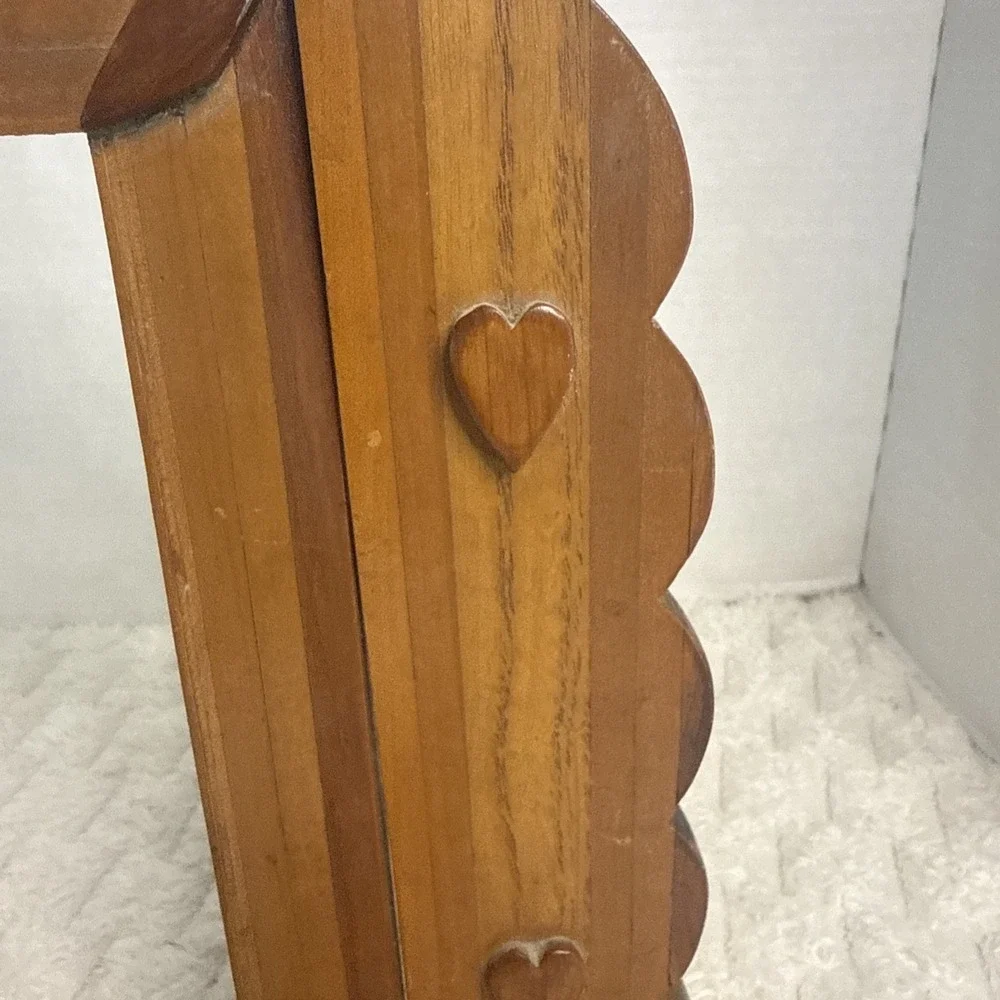 Authentic 1940s Signed Handcrafted Cedar Folk Art Picture Tabletop Frame Hearts